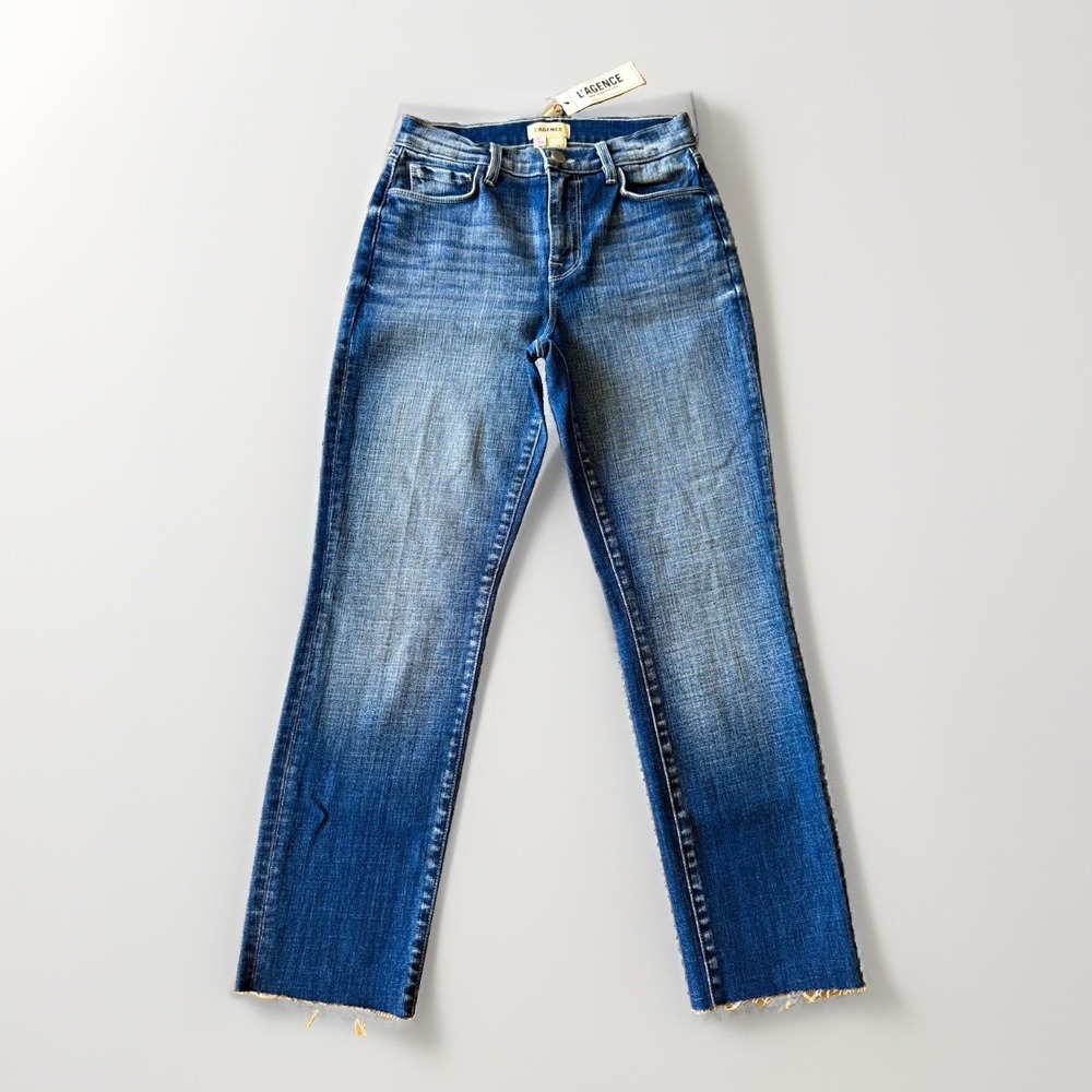 L'AGENCE Sada High Rise Crop Slim Jeans 25 Castaic Raw Hem NWT